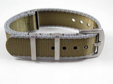 Load image into Gallery viewer, Dense Twill Premium NATO watch strap for ALL 20mm watches olive with grey edge
