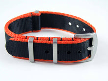 Load image into Gallery viewer, Dense Twill Premium NATO watch strap for ALL 20mm watches black with orange edge