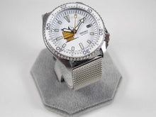 Load image into Gallery viewer, Seiko Automatic 7002 Vintage Divers Watch Snoopy Peanuts Dial Custom modification. Bond No Time to Die Milanese Mesh Strap. Overhauled Serviced