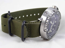 Load image into Gallery viewer, Green with black fittings Zulu G10 Nato® watch strap for Seiko Watch