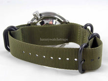 Load image into Gallery viewer, Green with black fittings Zulu G10 Nato® watch strap for Seiko Watch