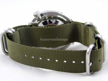 Load image into Gallery viewer, Green with brushed steel  fittings Zulu G10 Nato® watch strap for Seiko Watch