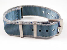 Load image into Gallery viewer, Dense Twill Premium NATO watch strap for ALL 20mm watches light blue with grey edge