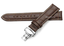 Load image into Gallery viewer, brown leather white stitching leather deployment watch strap for Longines watch