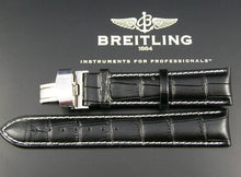 Load image into Gallery viewer, black leather white stitching watch strap for Breitling watch