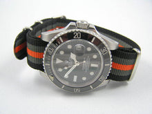 Load image into Gallery viewer, Superb orange / Black ballistic nylon Nato® watch strap for Rolex Submariner GMT Yachtmaster watches