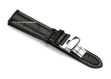 Load image into Gallery viewer, black leather white stitching watch strap for all watches