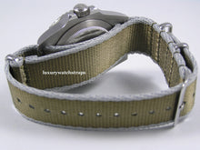 Load image into Gallery viewer, Premium Seatbelt Herringbone NATO Green and Grey Edge strap