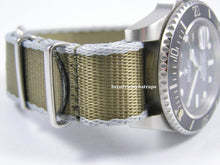 Load image into Gallery viewer, Premium Seatbelt Herringbone NATO Green and Grey Edge strap
