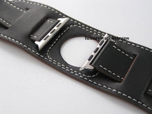 Load image into Gallery viewer, Superb handmade soft leather bund strap for Apple Watch Black and Brown 38mm and 42mm.