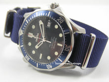Load image into Gallery viewer, Superb ballistic nylon G10 Nato® watch strap for OMEGA Seamaster Speedmaster watches. RAF (Light) & Royal (Dark) Dark Blue.