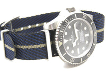 Load image into Gallery viewer, Blue black khaki stripe fabric watch strap
