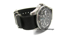 Load image into Gallery viewer, Superb hand made leather black Nato® watch strap for 22mm watch