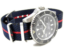 Load image into Gallery viewer, blue black red stripe fabric watch strap