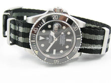 Load image into Gallery viewer, Spectre Black and Grey Premium Seatbelt Herringbone NATO® strap for Omega Seamaster
