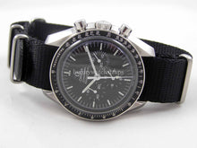 Load image into Gallery viewer, Ultimate Dense Twill™ Weave NATO® strap for Omega Speedmaster Moon Watch 20mm Classic Black Rope Edge (NO watch. STRAP only)