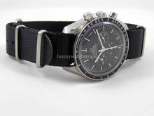 Load image into Gallery viewer, Ultimate Dense Twill™ Weave NATO® strap for Omega Speedmaster Moon Watch 20mm Classic Black Rope Edge (NO watch. STRAP only)