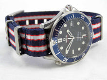 Load image into Gallery viewer, red white and blue Premium Seatbelt Herringbone NATO® strap for Omega Seamaster