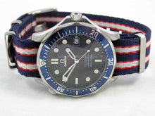 Load image into Gallery viewer, red white and blue Premium Seatbelt Herringbone NATO® strap for Omega Seamaster