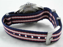 Load image into Gallery viewer, red white and blue Premium Seatbelt Herringbone NATO® strap for Omega Seamaster