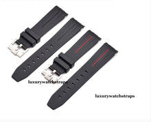 Load image into Gallery viewer, vulcanised rubber watch strap for rolex all black and red accent