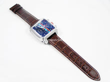 Load image into Gallery viewer, brown leather white stitching leather deployment watch strap for Tag Heuer watches