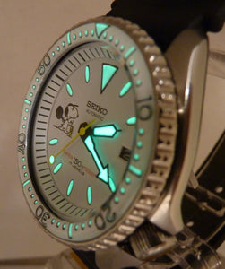 Pre-Owned Seiko Automatic 7002 Vintage Divers Watch Snoopy Peanuts Tennis Dial Custom