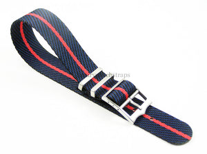 blue black red stripe fabric watch strap