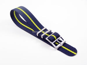 blue black yellow stripe fabric watch strap