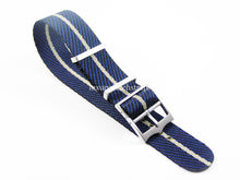 Load image into Gallery viewer, Blue black khaki stripe fabric watch strap for Tudor watch.
