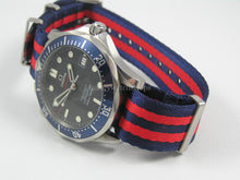 Load image into Gallery viewer, Red and Blue Premium Seatbelt Herringbone NATO® strap for Omega Seamaster
