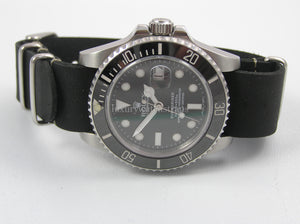 Black handmade leather Nato® watch strap for Rolex Submariner
