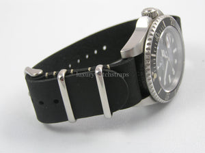 Black handmade leather Nato® watch strap for Rolex Submariner