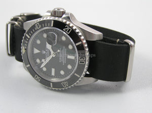 Black handmade leather Nato® watch strap for Rolex Submariner