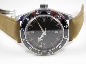 James Bond Seamaster Chronometer Watch Sterile Dial Genuine Japanese Miyota movement. Ceramic bezel. Leather Strap