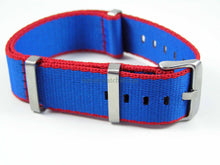 Load image into Gallery viewer, Dense Twill Premium NATO watch strap for ALL 20mm watches viivid blue with red edge
