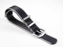 Load image into Gallery viewer, Ultimate Dense Twill™ NATO® strap for Omega Planet Ocean Watch 22mm Black Grey Edge
