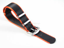 Load image into Gallery viewer, Ultimate Dense Twill™ NATO® strap for Omega Planet Ocean Watch 22mm Black Orange Edge
