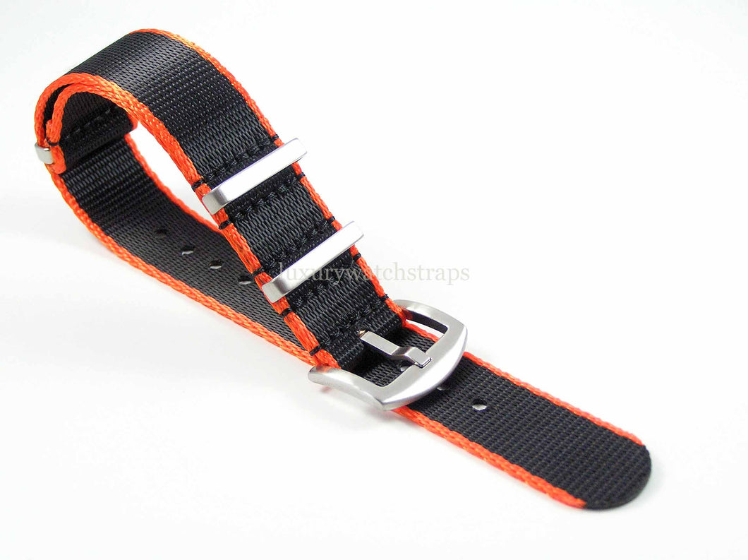 Ultimate Dense Twill™ NATO® strap for Omega Planet Ocean Watch 22mm Black Orange Edge