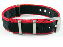Load image into Gallery viewer, Dense Twill Premium NATO watch strap for ALL 20mm watches black with red edge
