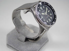 Load image into Gallery viewer, Seiko Classic Black Submariner Automatic Scuba Divers Date Watch Custom 7002 on James Bond Milanese Mesh Strap Overhauled Serviced  Media 1 of 8

