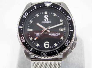 Pre-Owned Seiko Automatic 7002 Vintage Divers Watch Scubapro Dial modification. Milanese Mesh Strap. Overhauled Serviced.