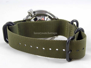 Green with black fittings Zulu G10 Nato® watch strap for Seiko Watch