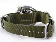 Load image into Gallery viewer, Green with brushed steel  fittings Zulu G10 Nato® watch strap for Seiko Watch
