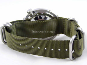 Green with brushed steel  fittings Zulu G10 Nato® watch strap for Seiko Watch