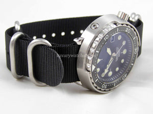 Black with brushed steel  fittings Zulu G10 Nato® watch strap for Seiko Watch