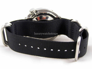 Black with brushed steel  fittings Zulu G10 Nato® watch strap for Seiko Watch