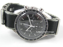 Load image into Gallery viewer, black grey trim premium seatbelt nato watch strap
