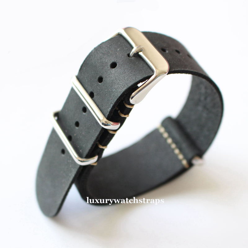 Black Leather NATO® watch strap for Breitling