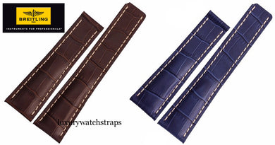 brown and blue leather watch strap for breitling